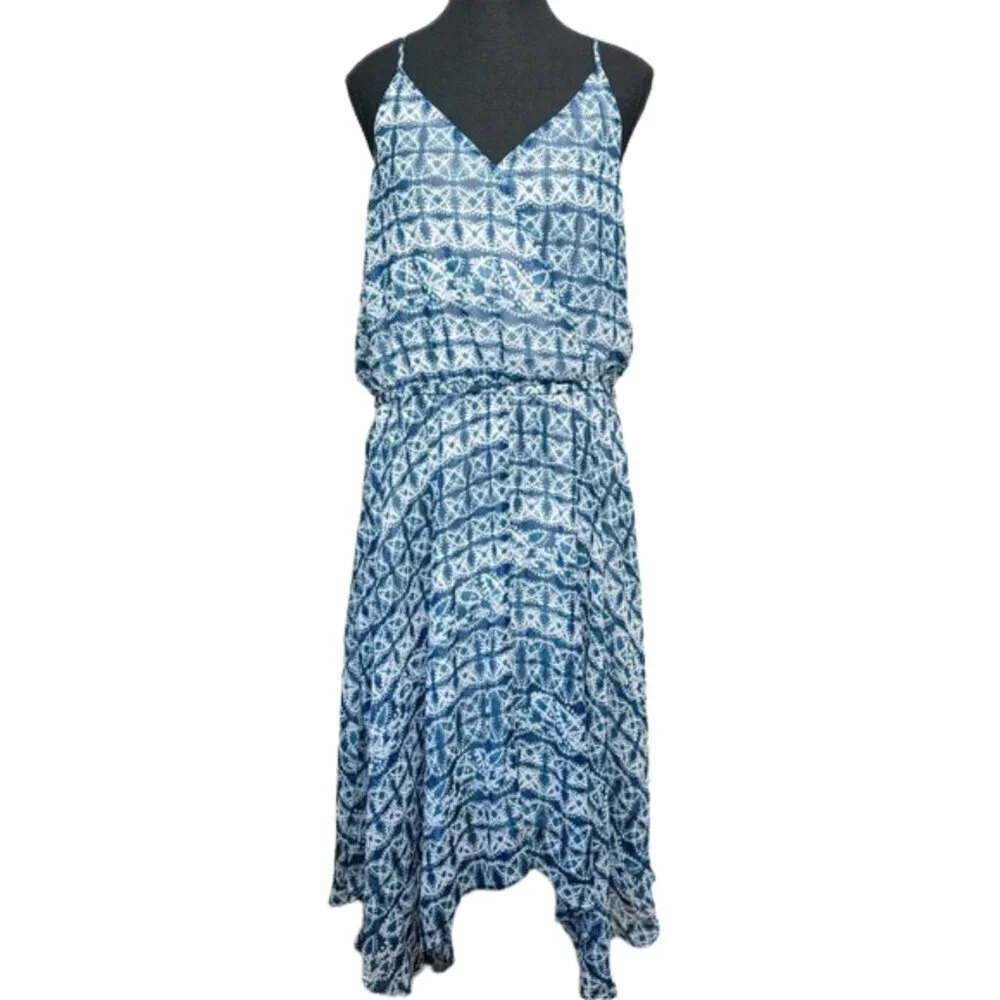 Banana Republic Womens Size Large Blue Medallion Print Handkerchief Hem Dress